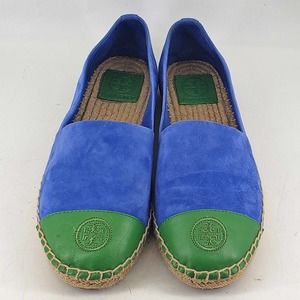 Tory Burch Color Block Regal Blue Green Flat Leather Espadrille, 8